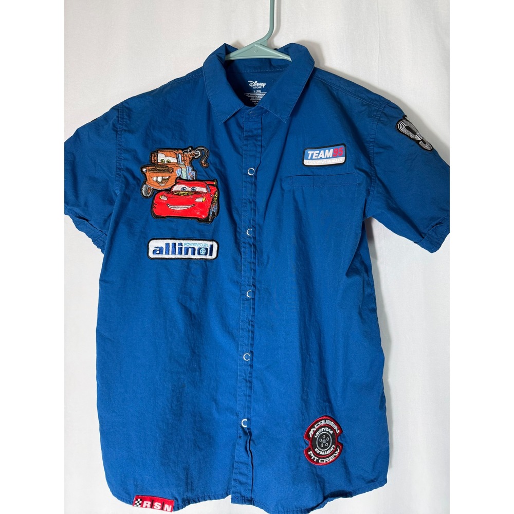 Disney Store Kids Cars Lightning McQueen Pit Crew Shirt Blue Size L 10 Racing